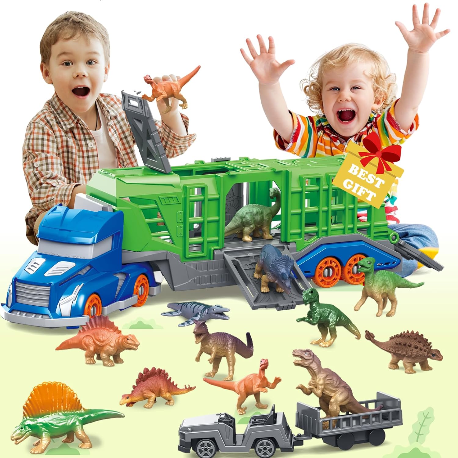 Kids Toys Dinosaur - Dinosaurus dieren transportvoertuig speelgoedset inclusief 1