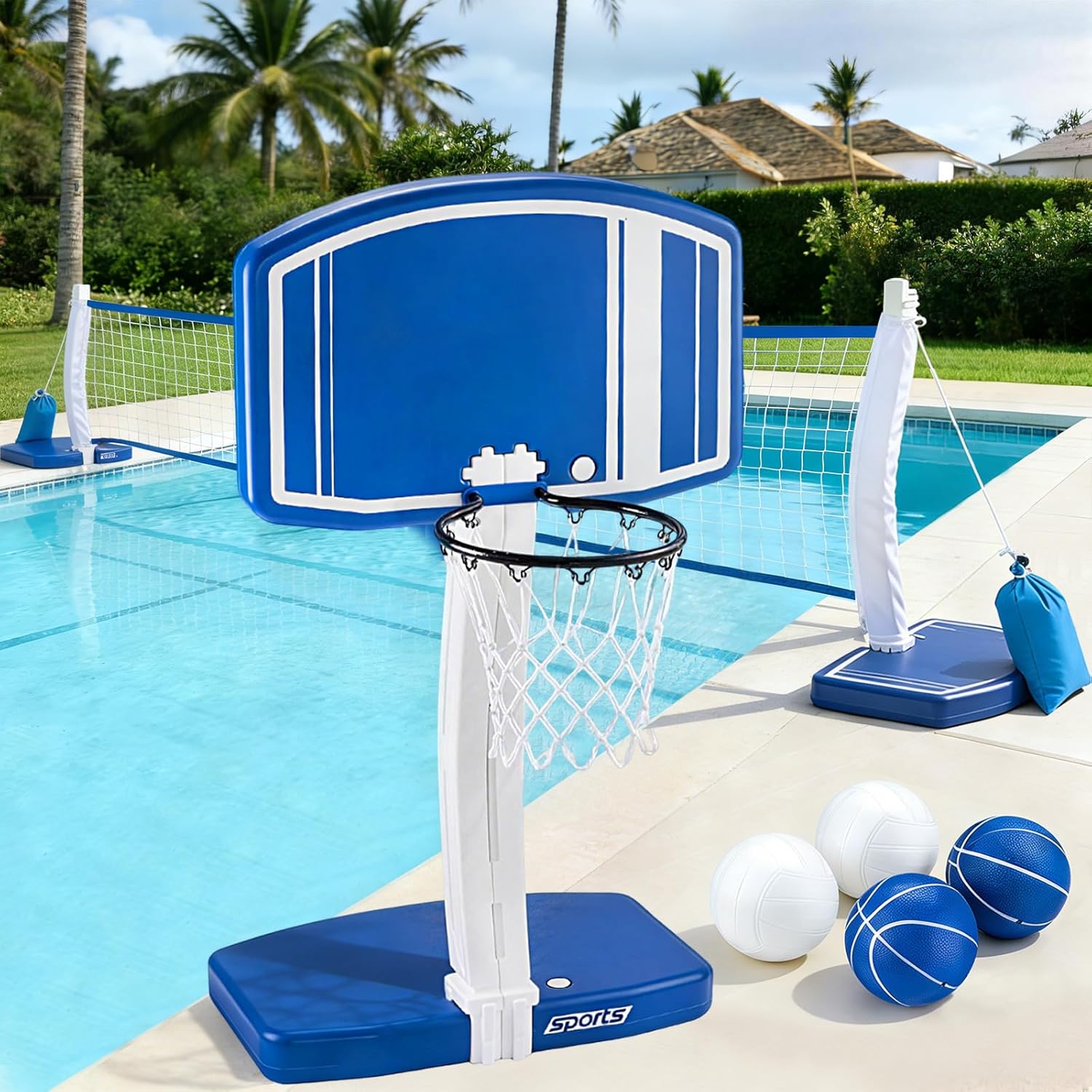 Kids Toys And Games - Bovengrondse zwembad basketbalring en volleybalnet 2-in-1,