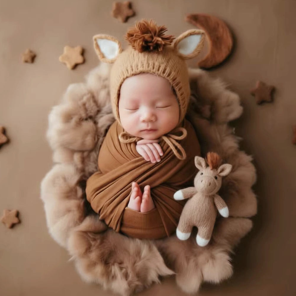 Kids Toys New Born - Gebreide paardenmuts met pop, pasgeboren fotografie