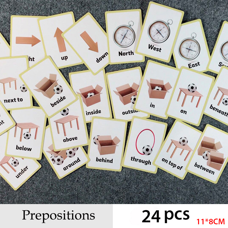 Educational Flash Card - Voorzetsels en Gebaren Serie Engels Woord