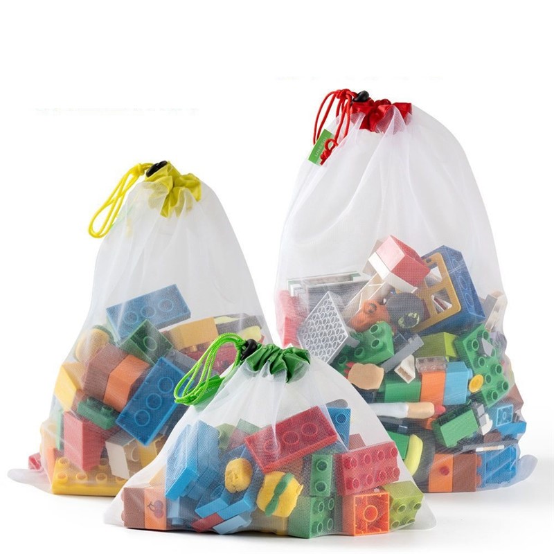 Kid Toys And More - 3 stuks speelgoedopbergzakken met trekkoord voor
